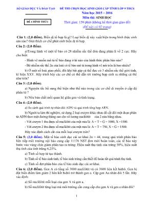 Đề thi chọn học sinh giỏi cấp tỉnh Sinh học 9 - Năm học 2015-2016